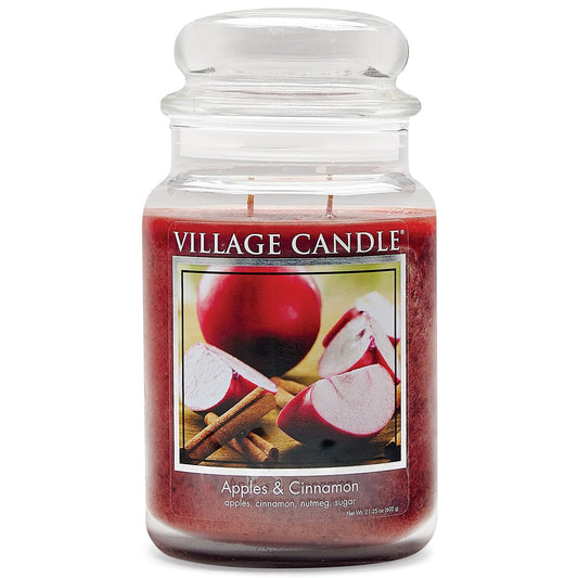 Village Candle Apples & Cinnamon Large Apothecary Jar, Scented Candle, 21.25 oz.